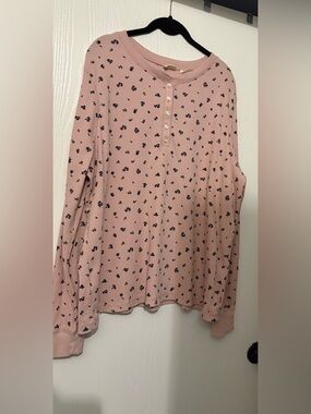 Pink Floral Henley Long Sleeve Top Tag 3X ? 2X